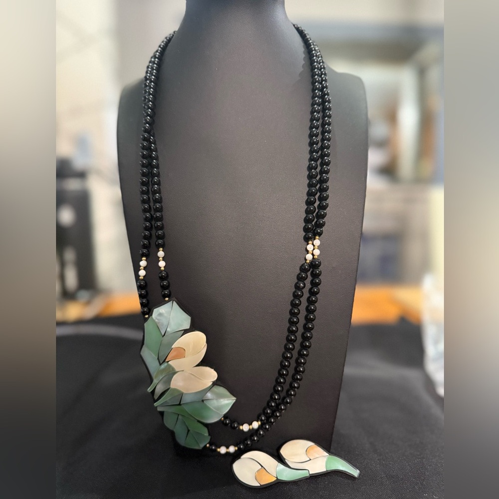 Floral Mother of Pearl Necklace and Earrings Pendant Pierced